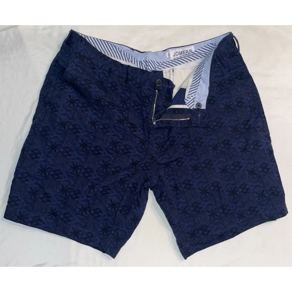 Jomers Mens 35 Navy Blue Chino Shorts Preppy Geometric Print Navy Blue